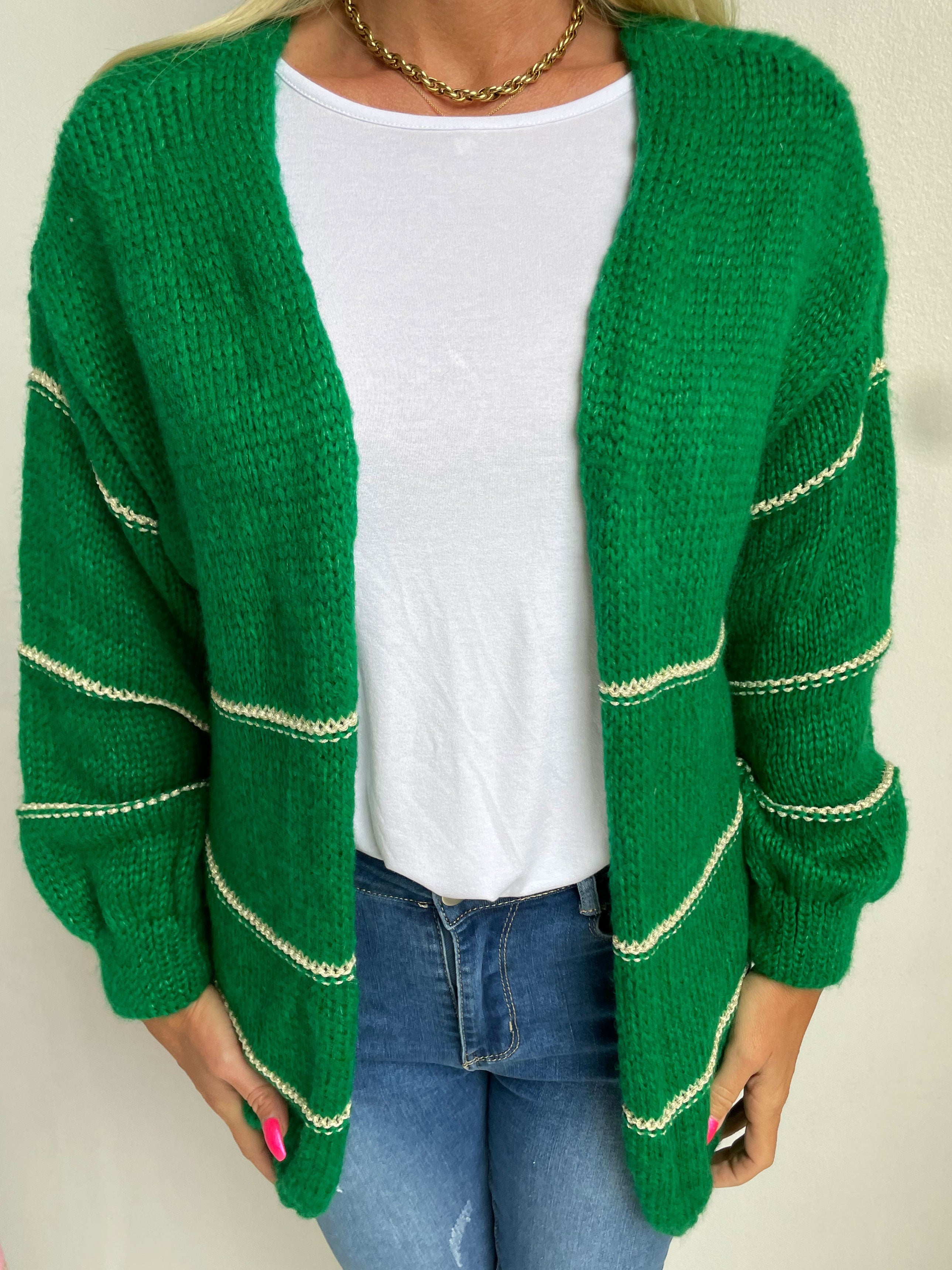 Yanira - Stickad kofta med guldfärgade ränder - Grey